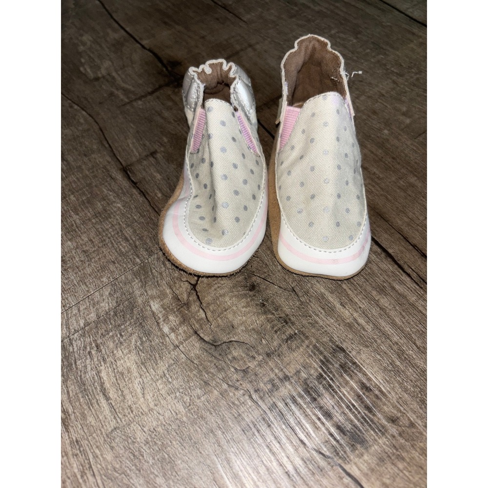 Robeez Infant Girls Polka Dot Soft Sole Slip On Shoes Cream Pink 6-12 Months